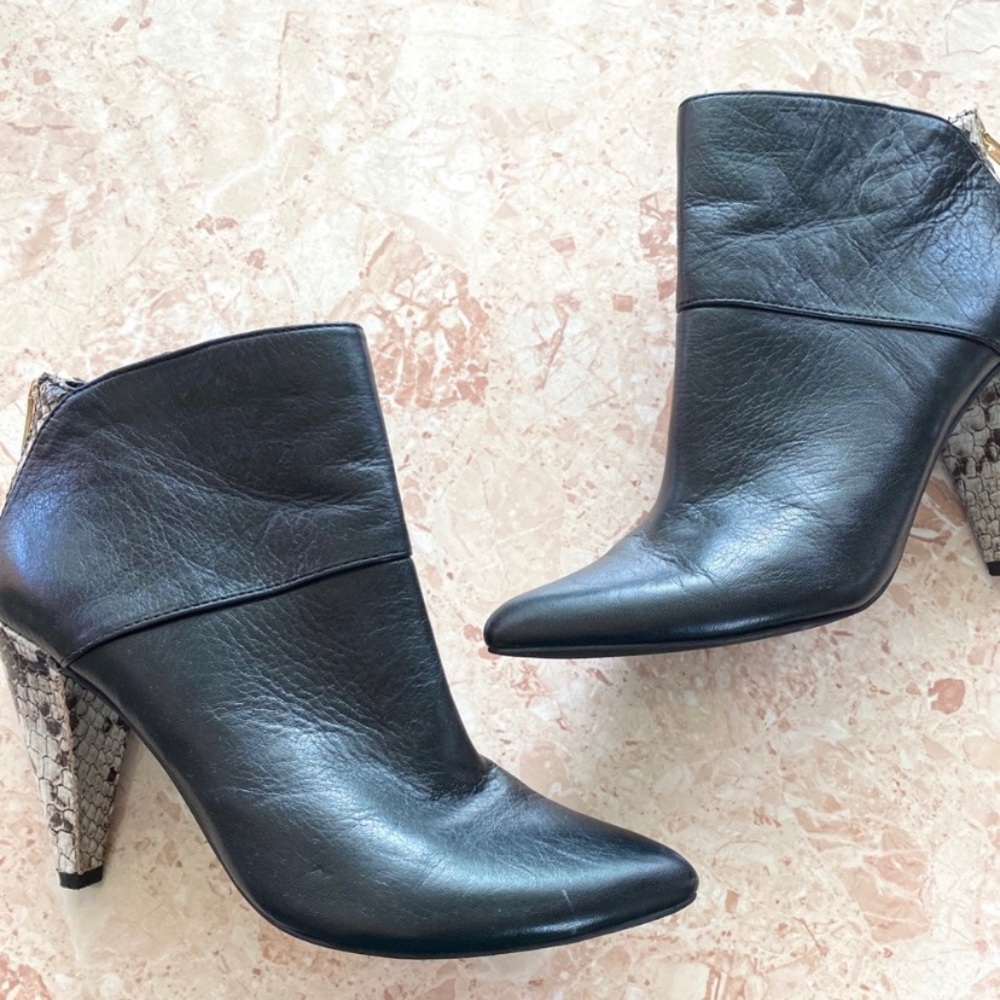 Dolce Vita Black and Snake Print Ankle Boots